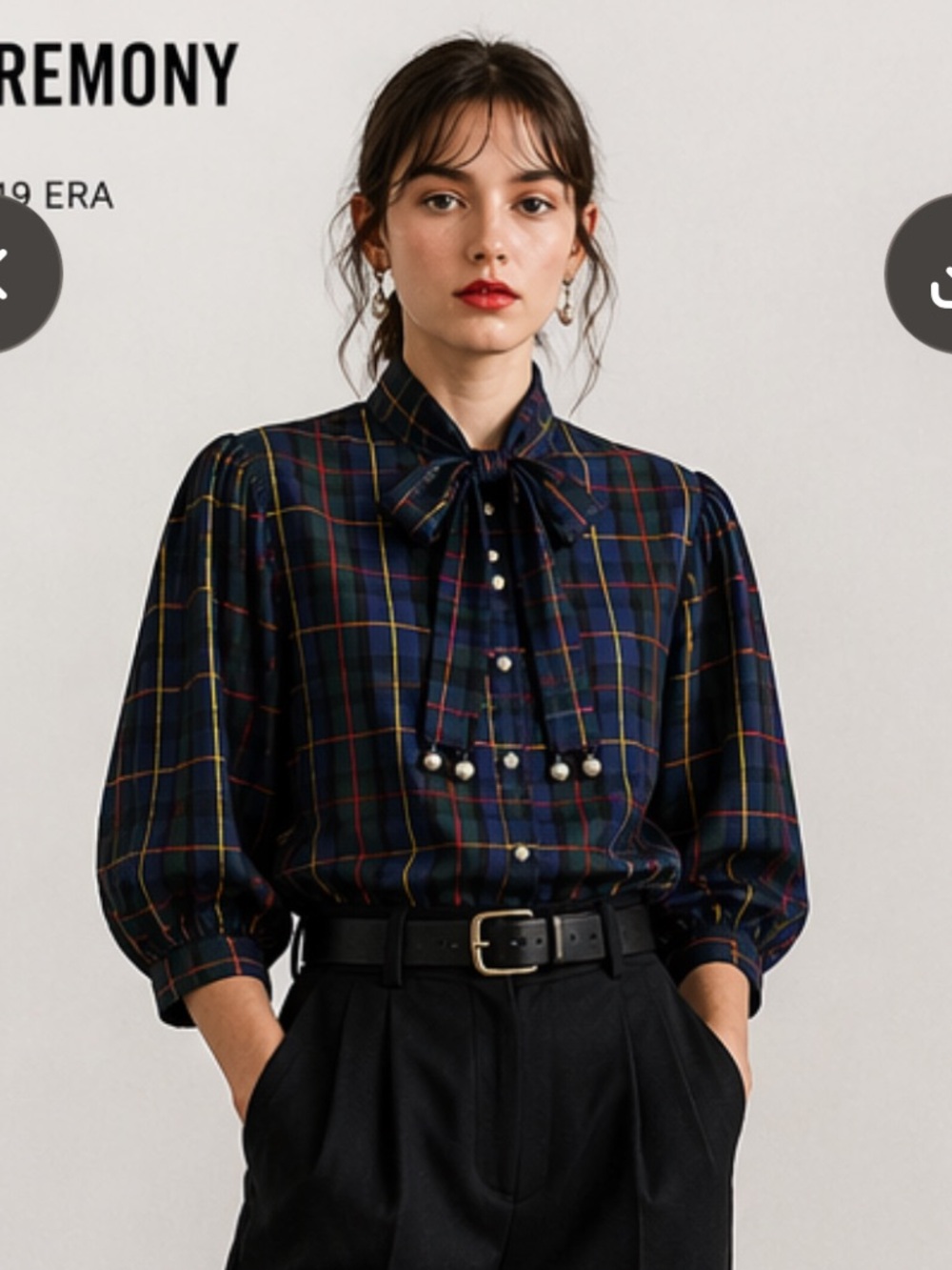 Opening Ceremony tartan pearl Plaid Bow-Tie Button Down Blouse